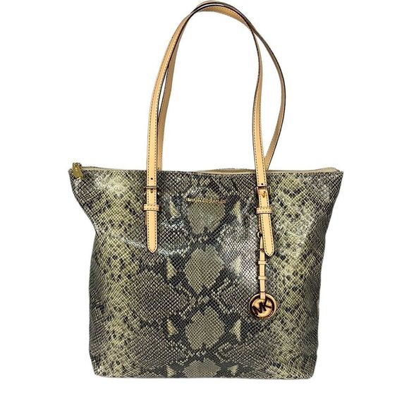 MICHAEL Michael Kors Khaki/Black Python Effect Leather Tote Bag Purse NWT Roomy - Picture 1 of 17